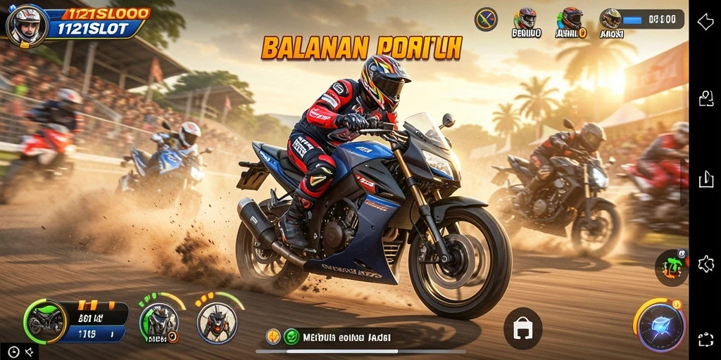 Tampilan balapan motor yang mendebarkan dalam 1121SLOT.