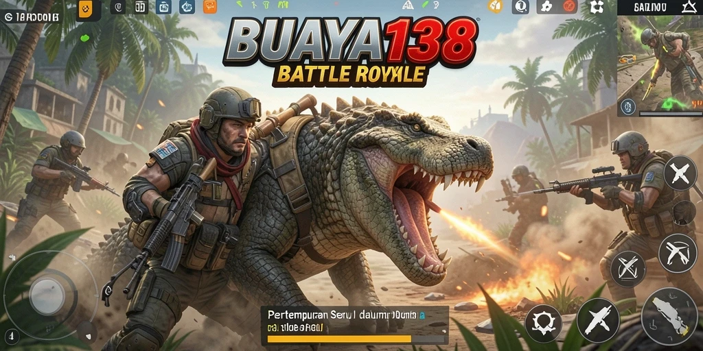Tampilkan aksi pertempuran seru di permainan Battle Royale BUAYA138.
