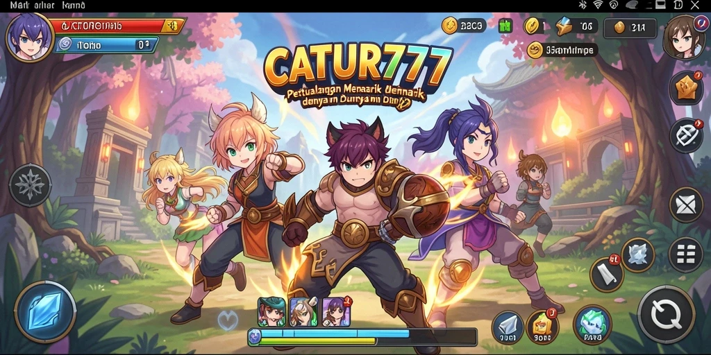 Screenshot gameplay CATUR777 yang menunjukkan pertempuran seru dan aksi karakter Anime.