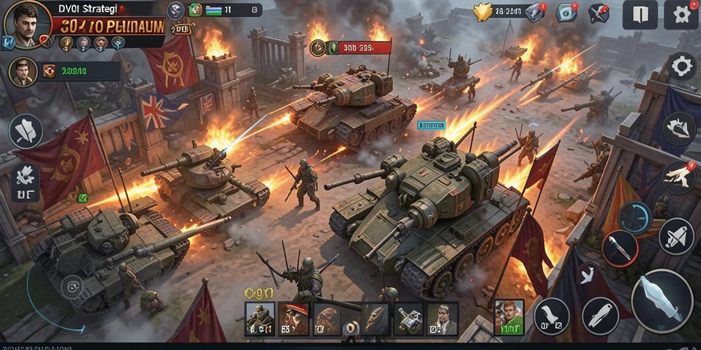 Screenshot utama DY01 menampilkan gameplay seru di medan perang strategi.