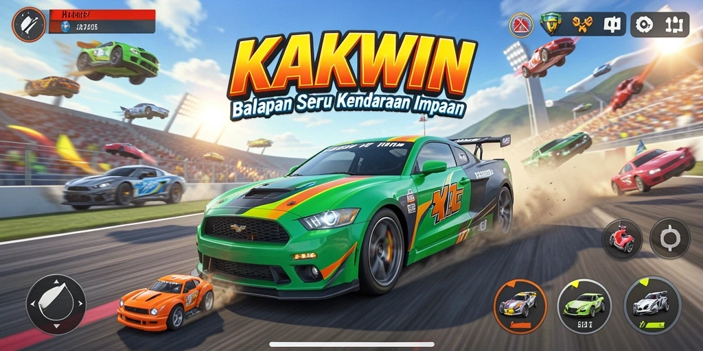 Gameplay balapan seru dengan kendaraan menarik di KAKWIN.