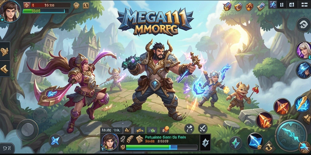 Tangkapan layar gameplay MEGA111 menunjukkan pertempuran epik di dunia MMORPG.