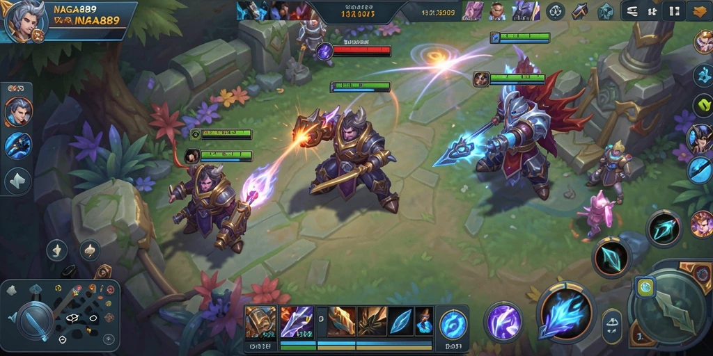 Screenshot NAGA889 menampilkan momen seru dalam pertempuran MOBA.