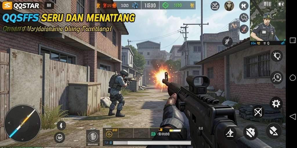 Screenshot gameplay QQSTAR menampilkan aksi menegangkan dalam mode FPS.