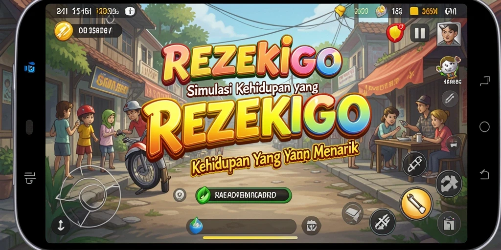 Tangkapan layar utama REZEKIGO menampilkan gameplay simulasi kehidupan.
