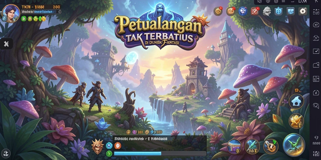 Tangkapan layar utama TKP188 menunjukkan aksi seru dalam dunia petualangan fantasi.